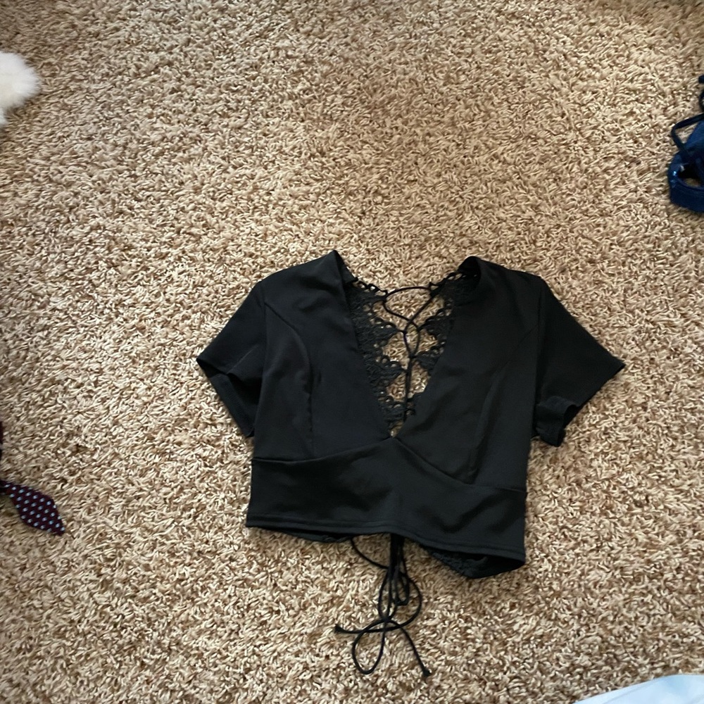 black crop top with tie up back